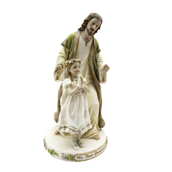 FIRST COMMUNION Jesus and Girl Statue Religious Figurine 9.5" Tall - Picture 4 of 12